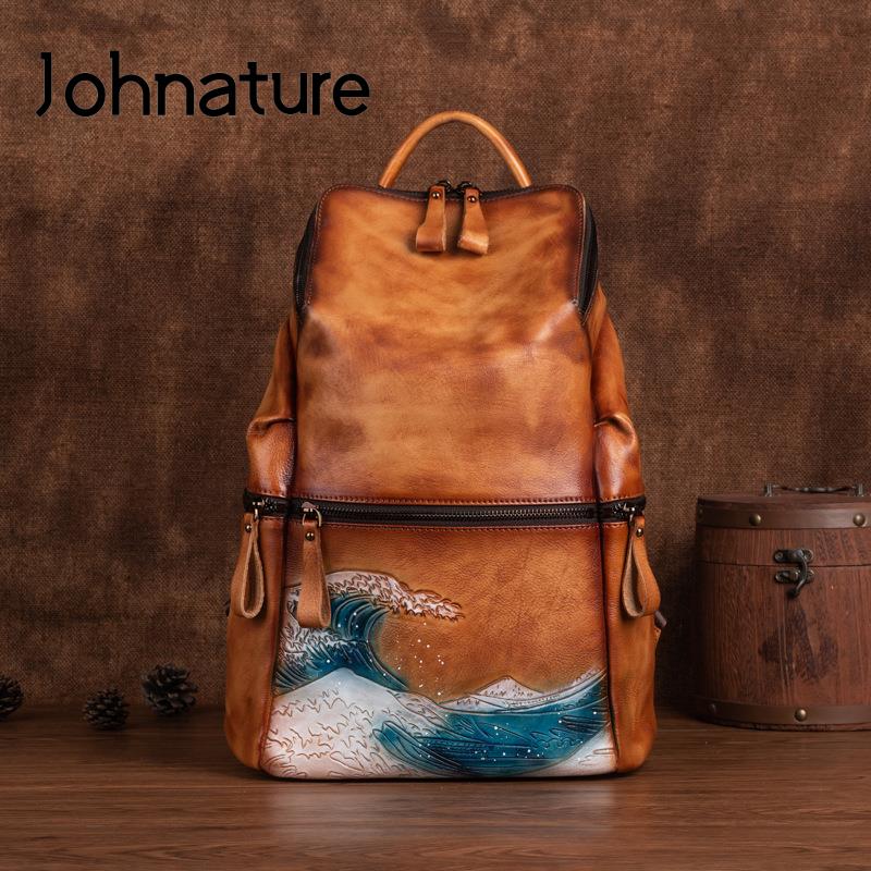 Leather Backpack Vintage - Mochila Johnature de cuero genuino para