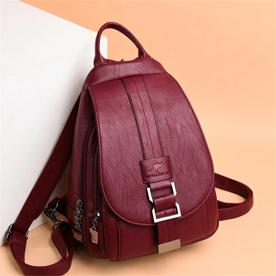 Leather Backpack Vintage - Mochilas multifuncionales de cuero para mujer,